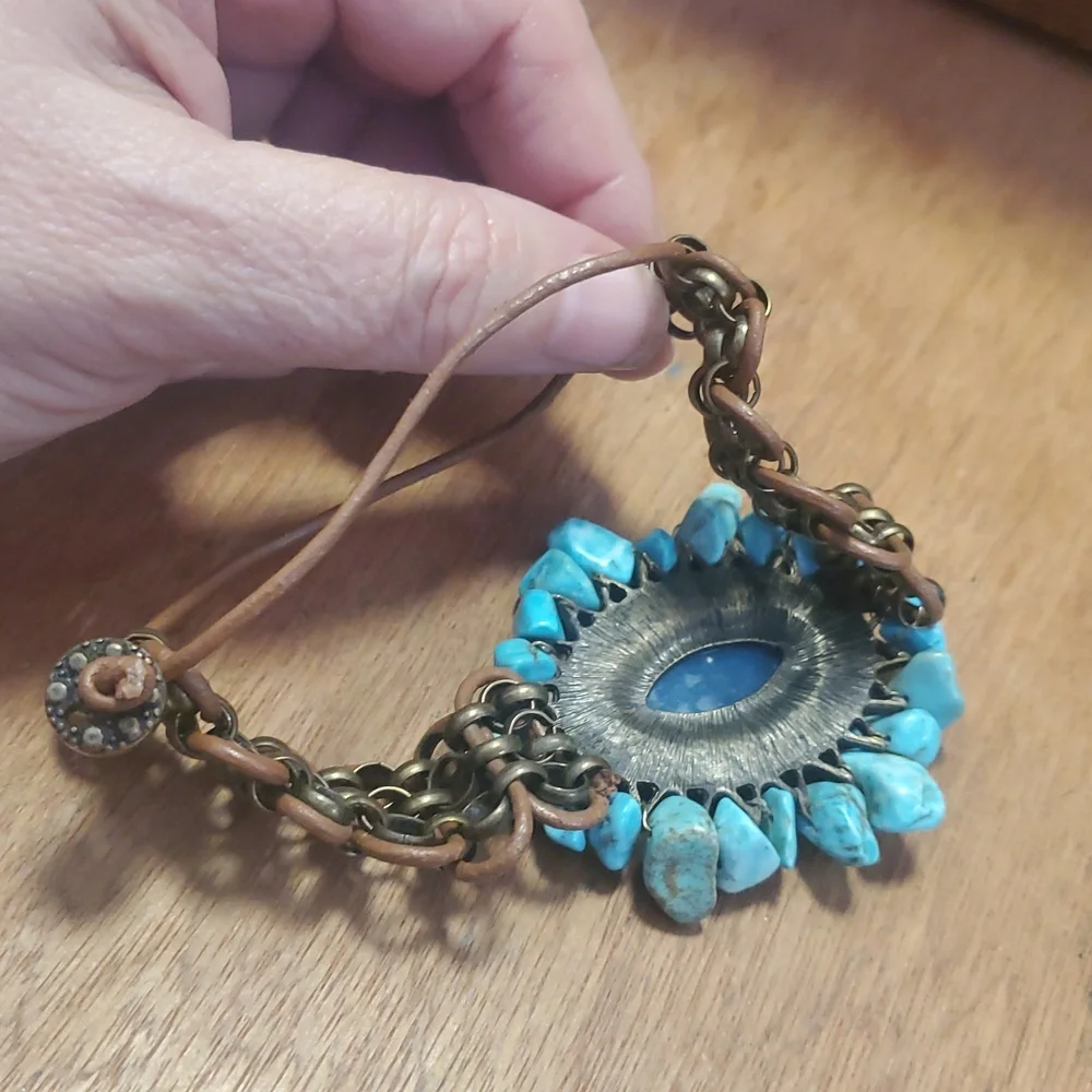 Turquoise Blue Stone Statement Bracelet - Women Jewelry D